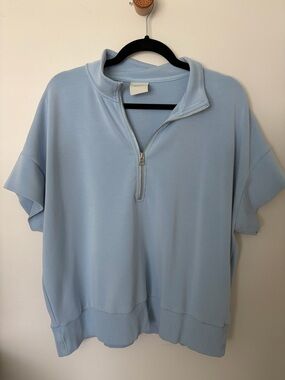 Varley Ritchie Short Sleeve Sweat Top Large in Cashmere Blue
